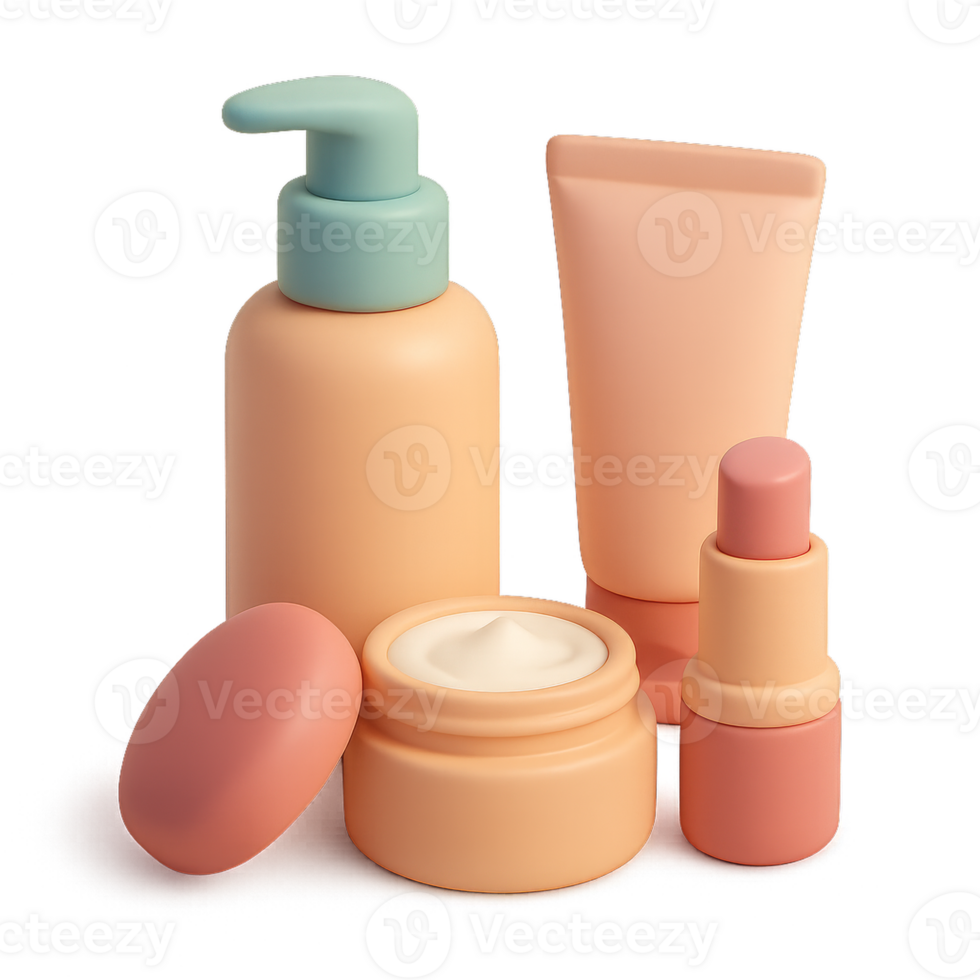 3D Rendering of Skincare and Cosmetics Products on White Background png
