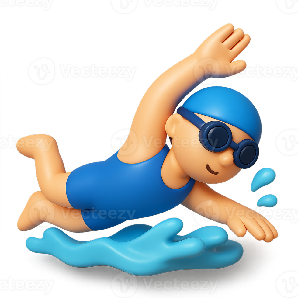 3D Silhouette of a Swimmer in Action, Simple and Colorful Design png