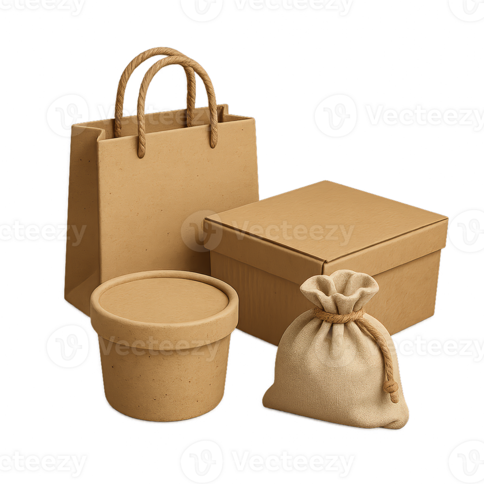 Eco-Friendly Packaging Design with Simple Brown Containers and Bags png