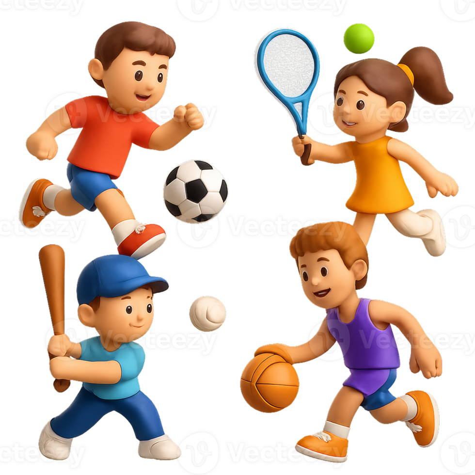 Playful 3D Characters Engaging in Various Sports Activities png