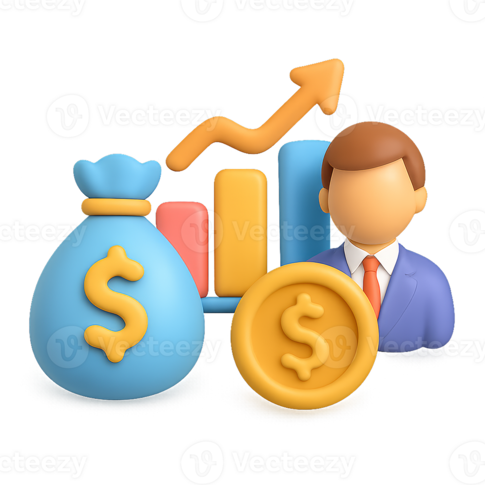 3D Simple Venture Capital Scene with Finance Elements and Growth Chart png