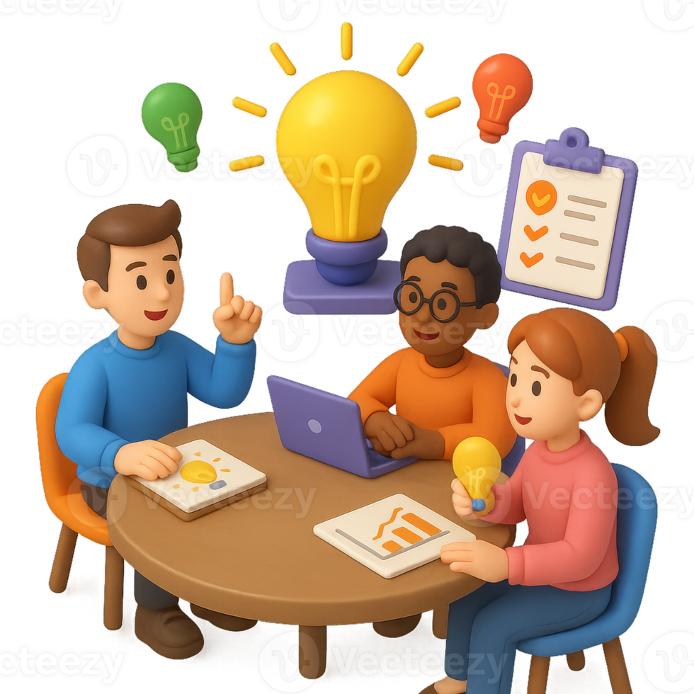 Innovative Brainstorming Session with Creative Team Around Table png