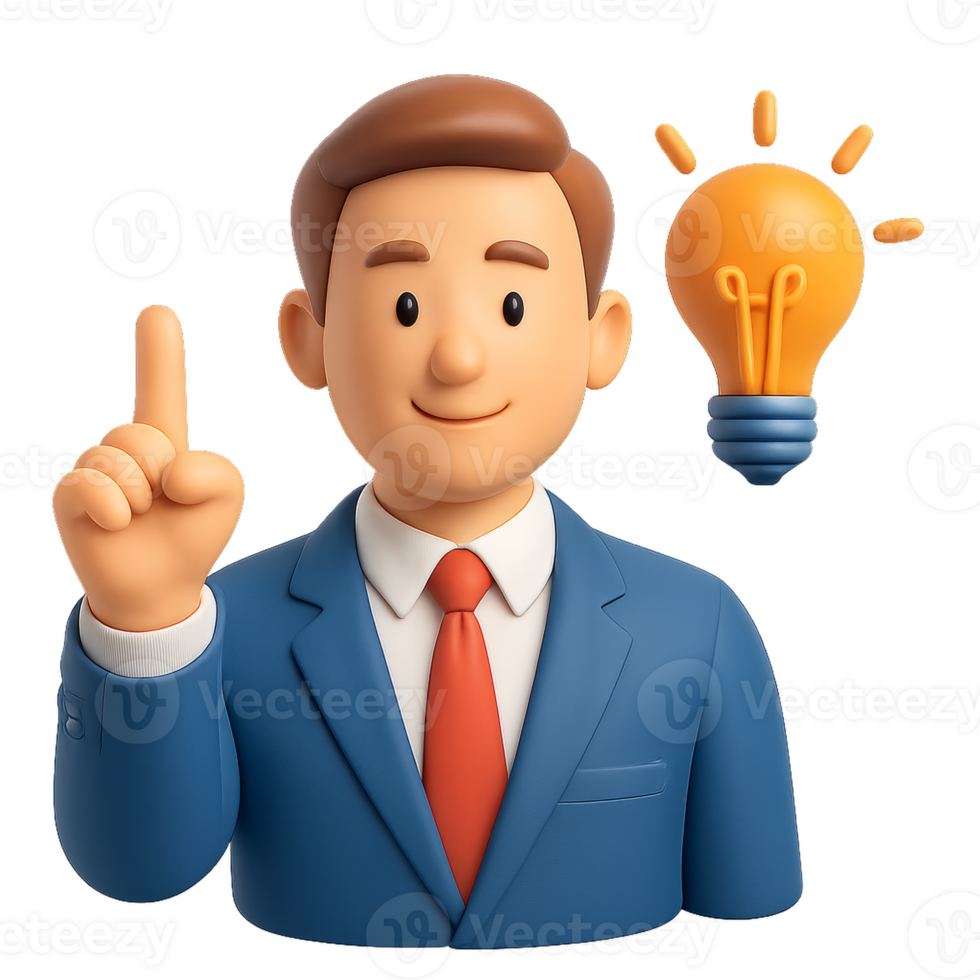 3D Illustration of Influential Leader with Light Bulb Idea Concept png
