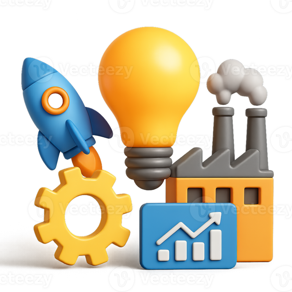 Industrial Innovation Concept with 3D Elements and Simple Design png