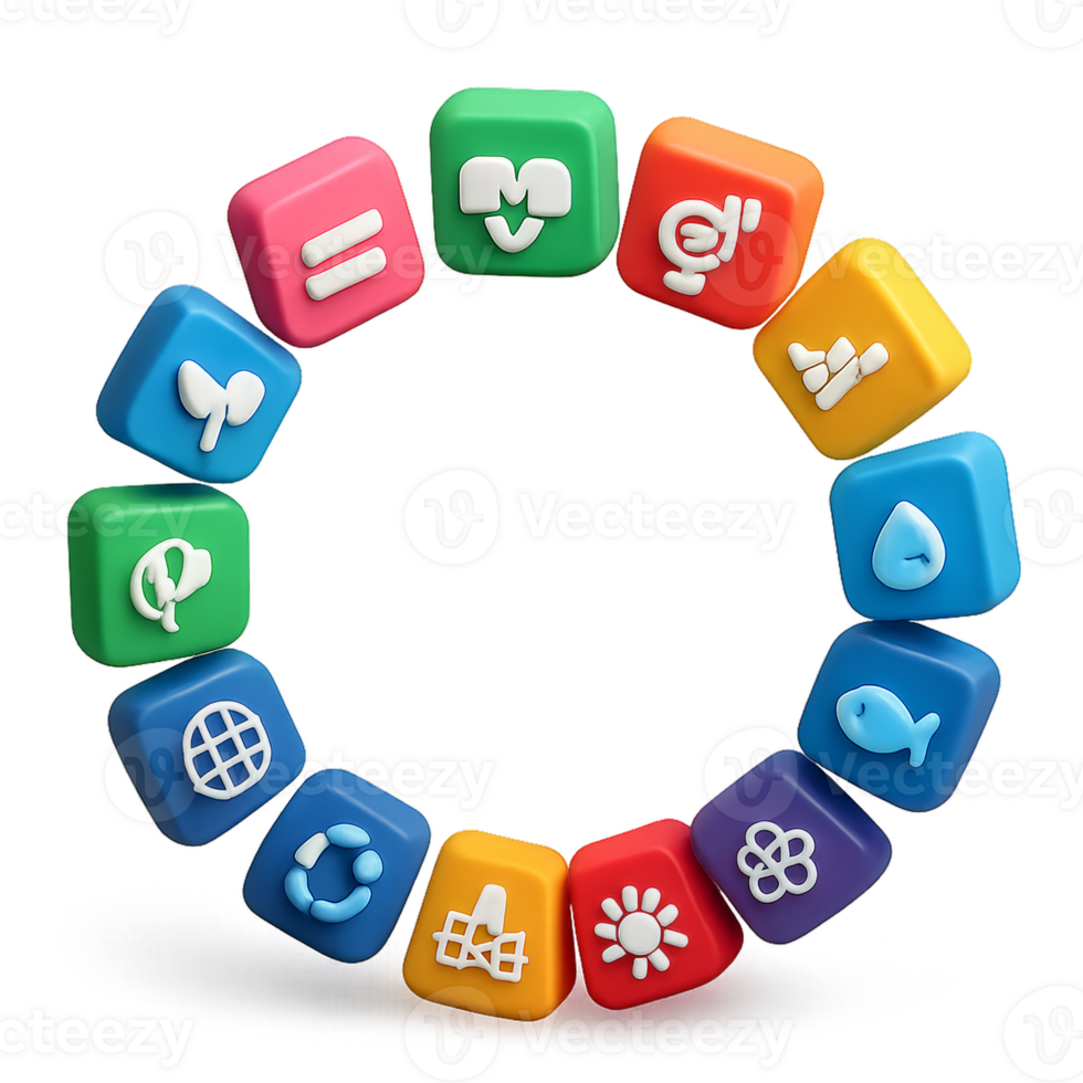 3D Colorful Icons Representing Sustainable Development Goals Visualizations png