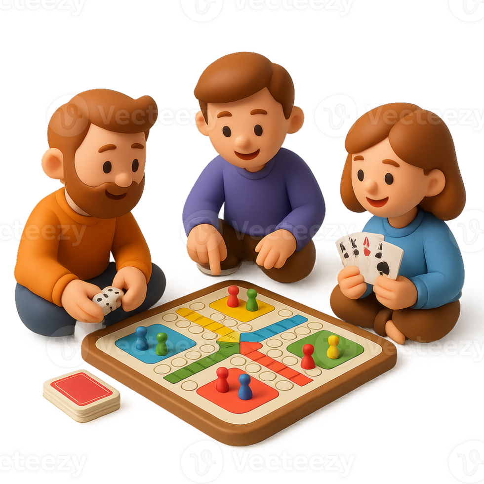 Engaging 3D Characters Playing Simple Board Game Together png