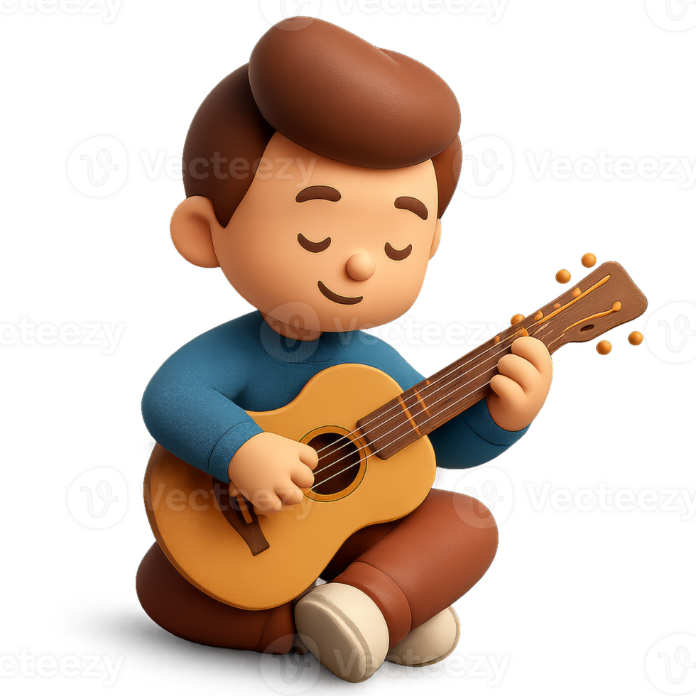 3D Character Playing Musical Instrument in Creative Scene png