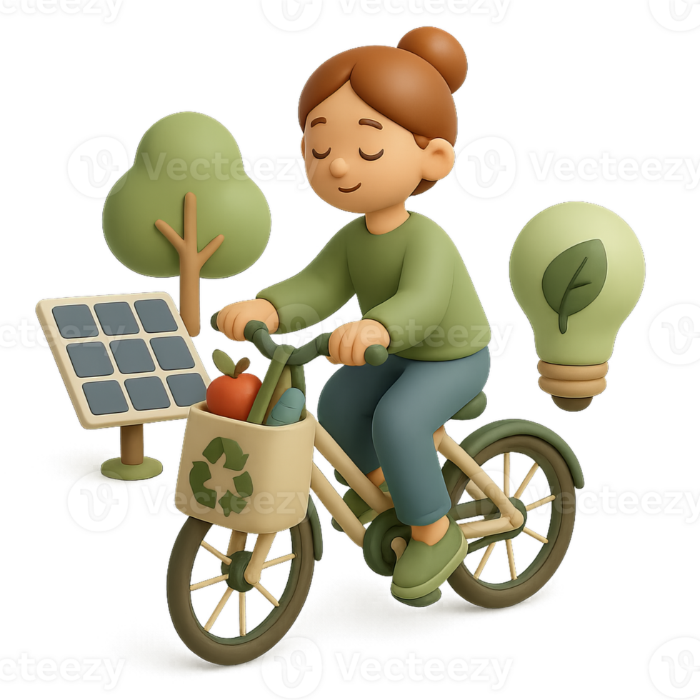 Eco-Friendly Lifestyle with 3D Bicycle and Renewable Energy Elements png