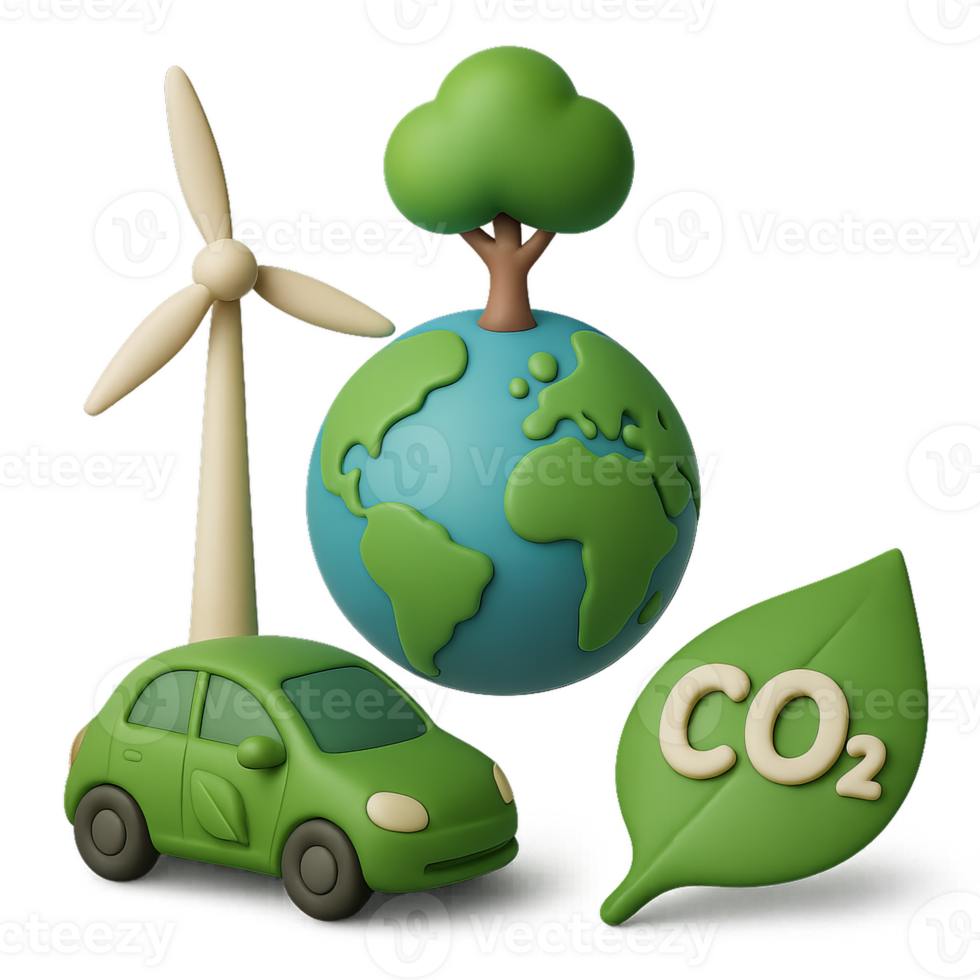 3D Carbon Neutral Design Concept with Eco-Friendly Elements png