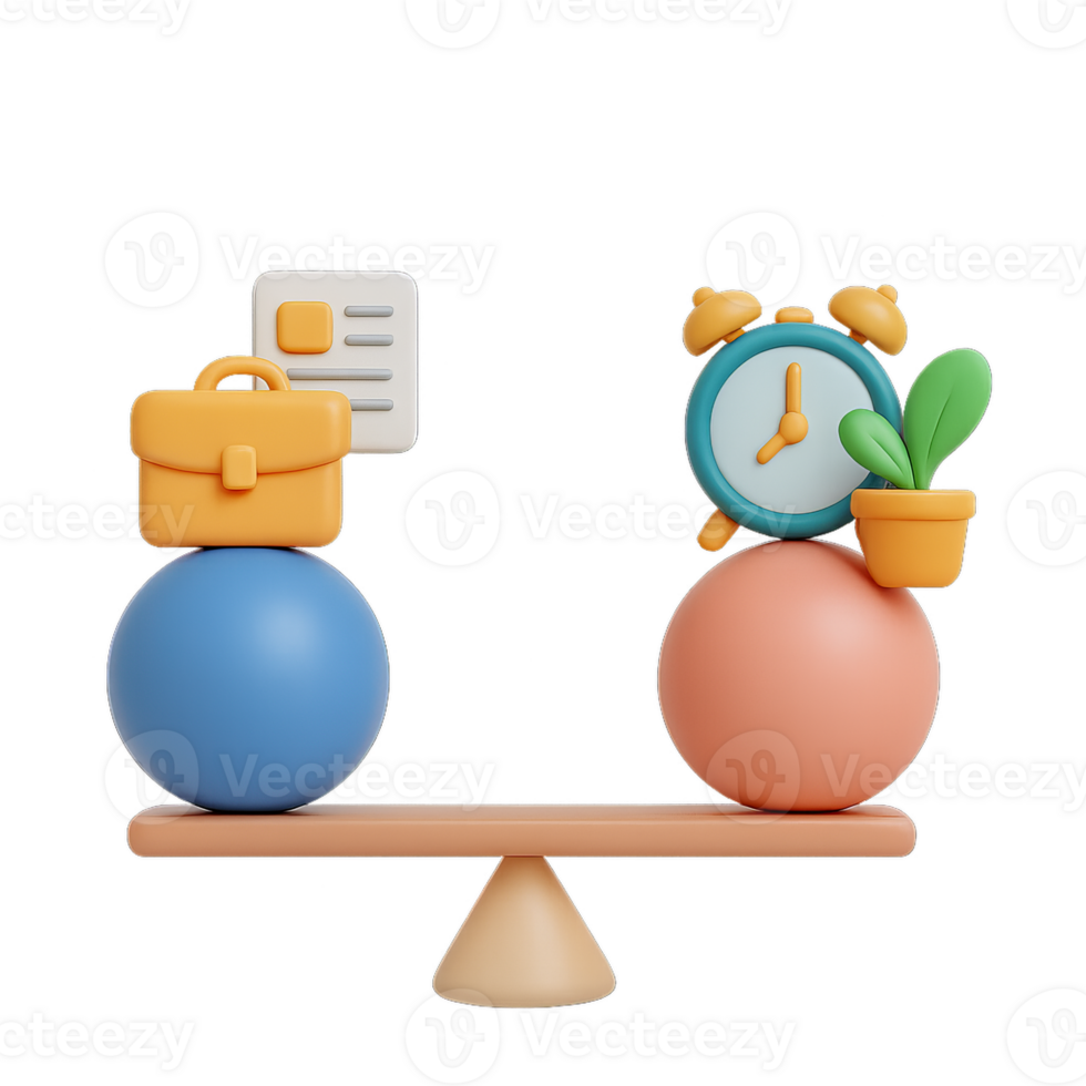 3D Balance Concept for Work and Life with Simple Elements png