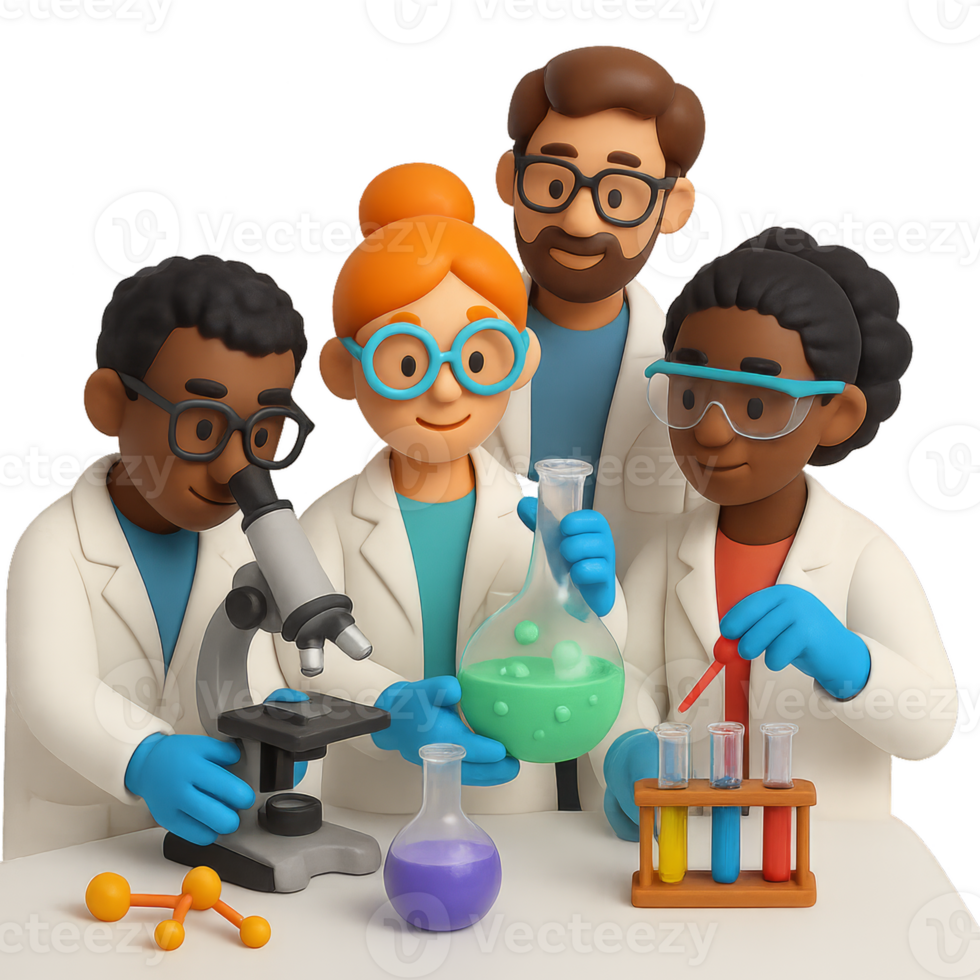 Simple Scientific Experiment Setup with Diverse Characters in Lab png
