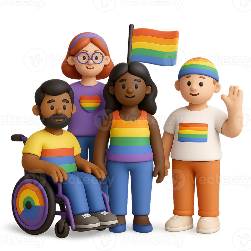 Inclusive 3D Characters Celebrating Diversity and Community Spirit png