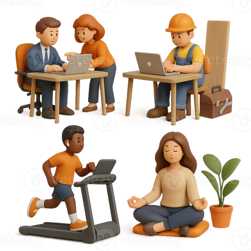3D Rendering of Workplace Lifestyle in Different Scenarios png
