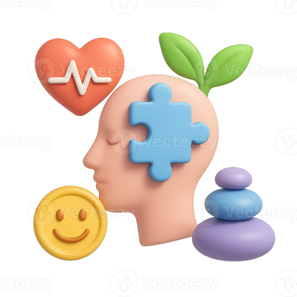 3D Visualization of Wellness Concepts and Mindfulness Elements png