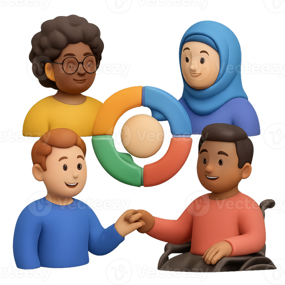 Diverse 3D Characters Engaging in Collaborative Activity Together png