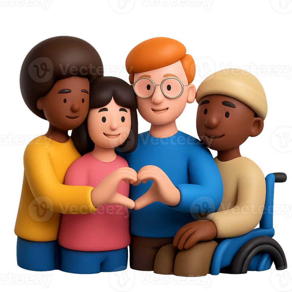 Diverse 3D Characters Making Heart Gesture for Unity and Friendship png