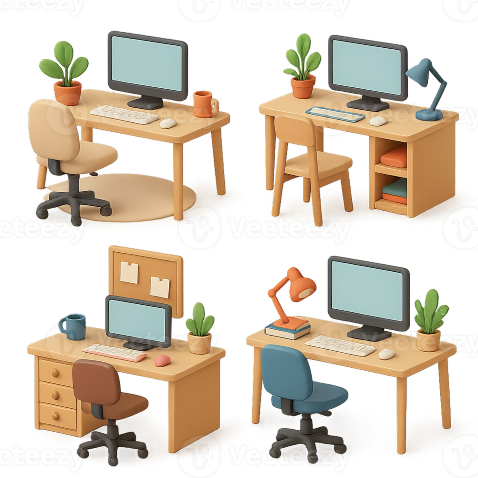 Stylish 3D Home Office Setup With Modern Desks and Decor Elements png
