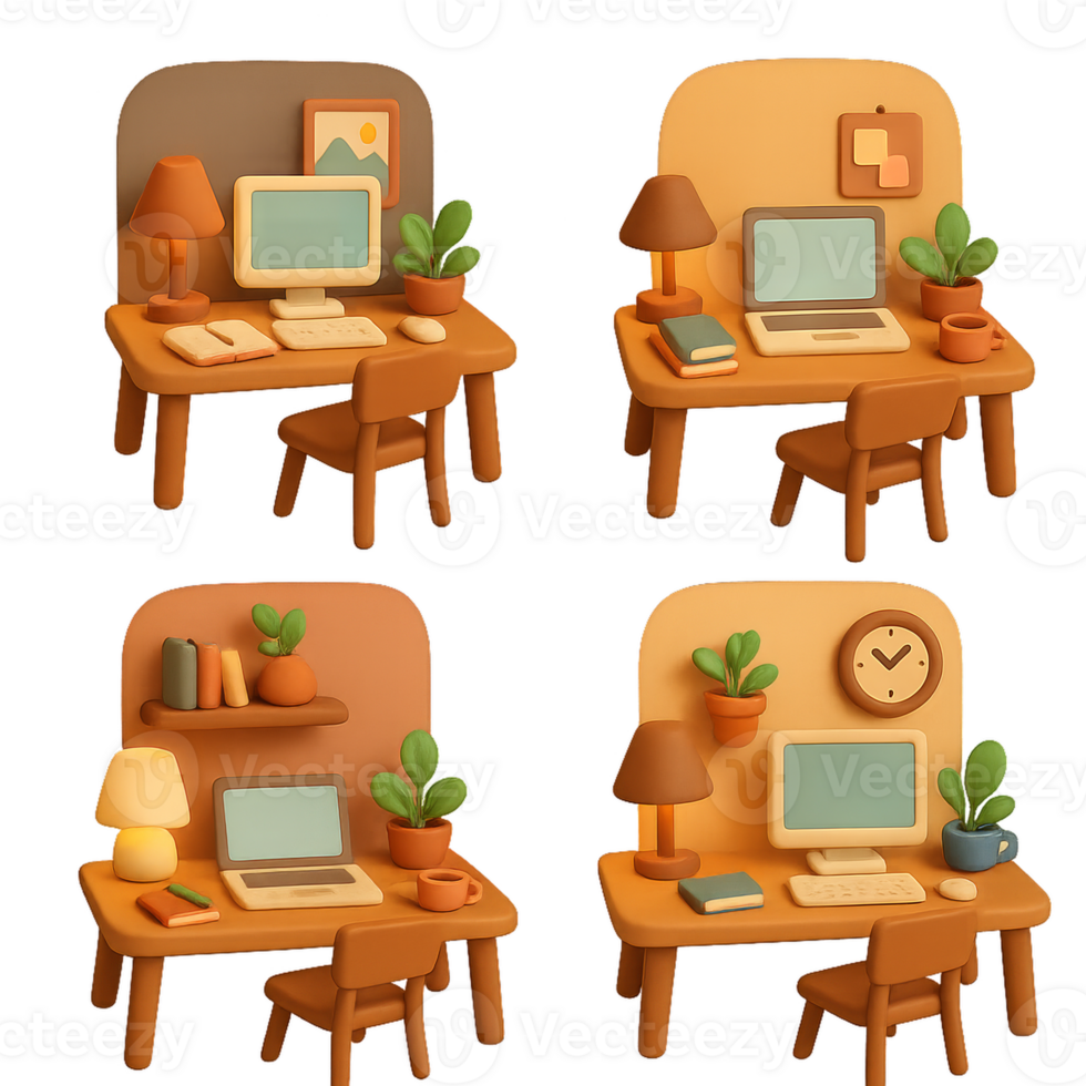Cozy 3D Workspace Designs for Simple and Inviting Home Office png