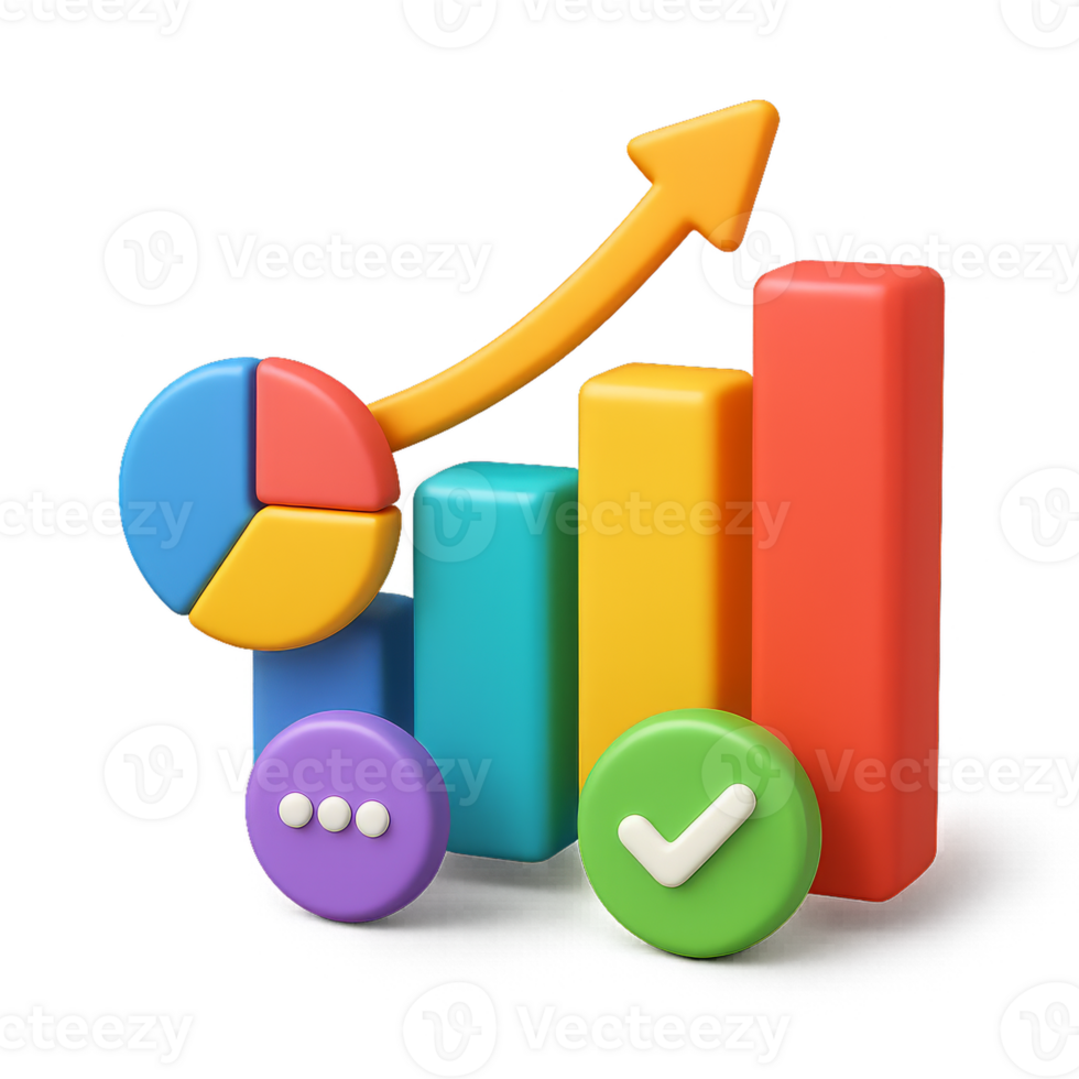Colorful 3D Infographic Design with Bar Graph and Pie Chart Elements png
