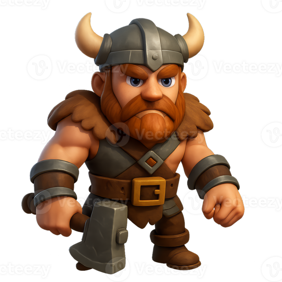 Simple 3D Game Character Design of a Fierce Warrior Figure png