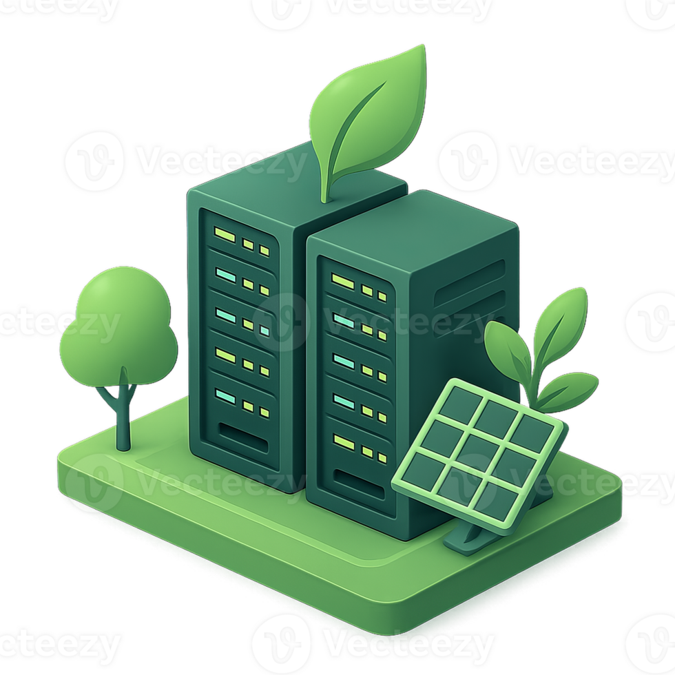 Green Data Center Concept with Solar Panel and Nature Elements png