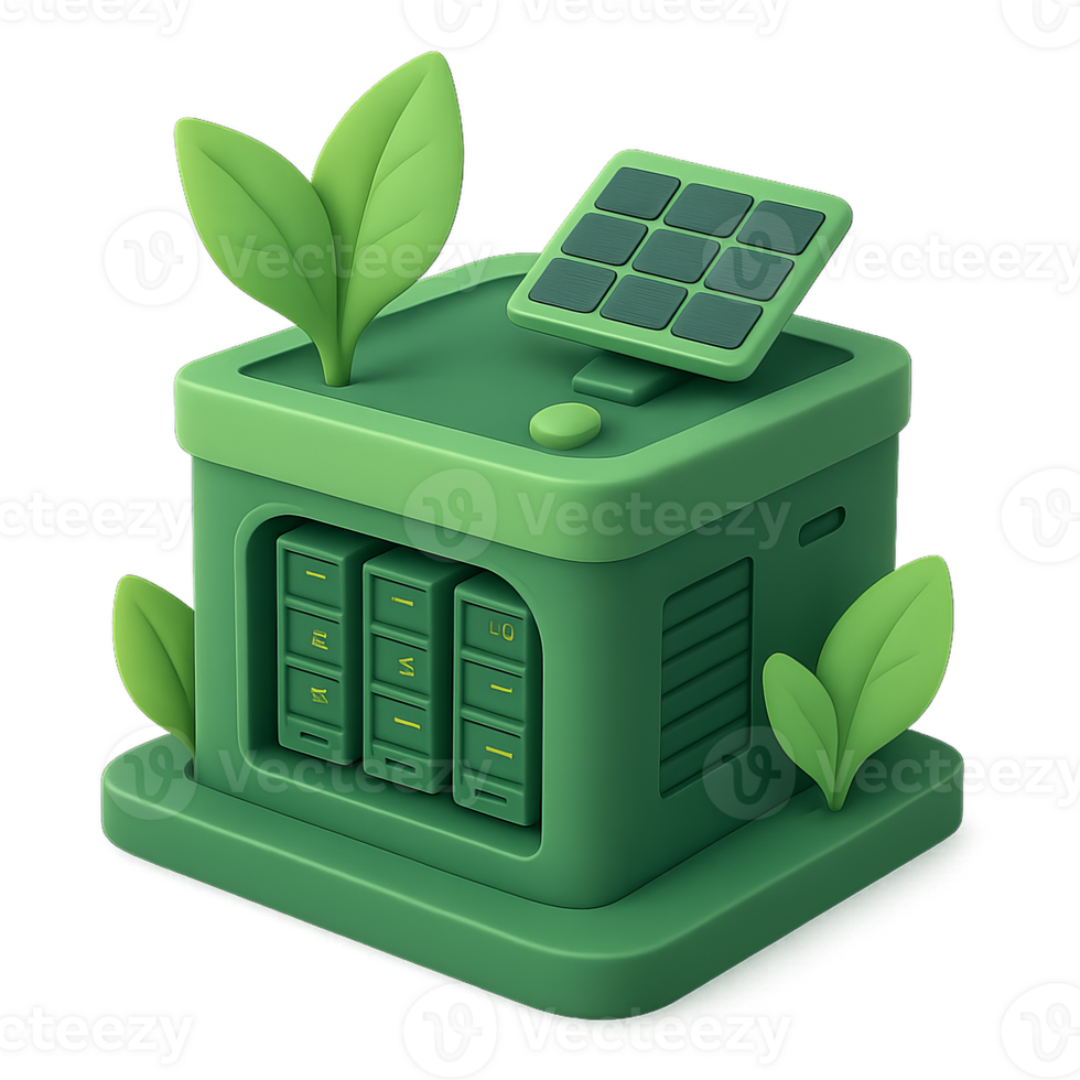 Simple Green Data Center Concept with Solar Panel and Leaves png