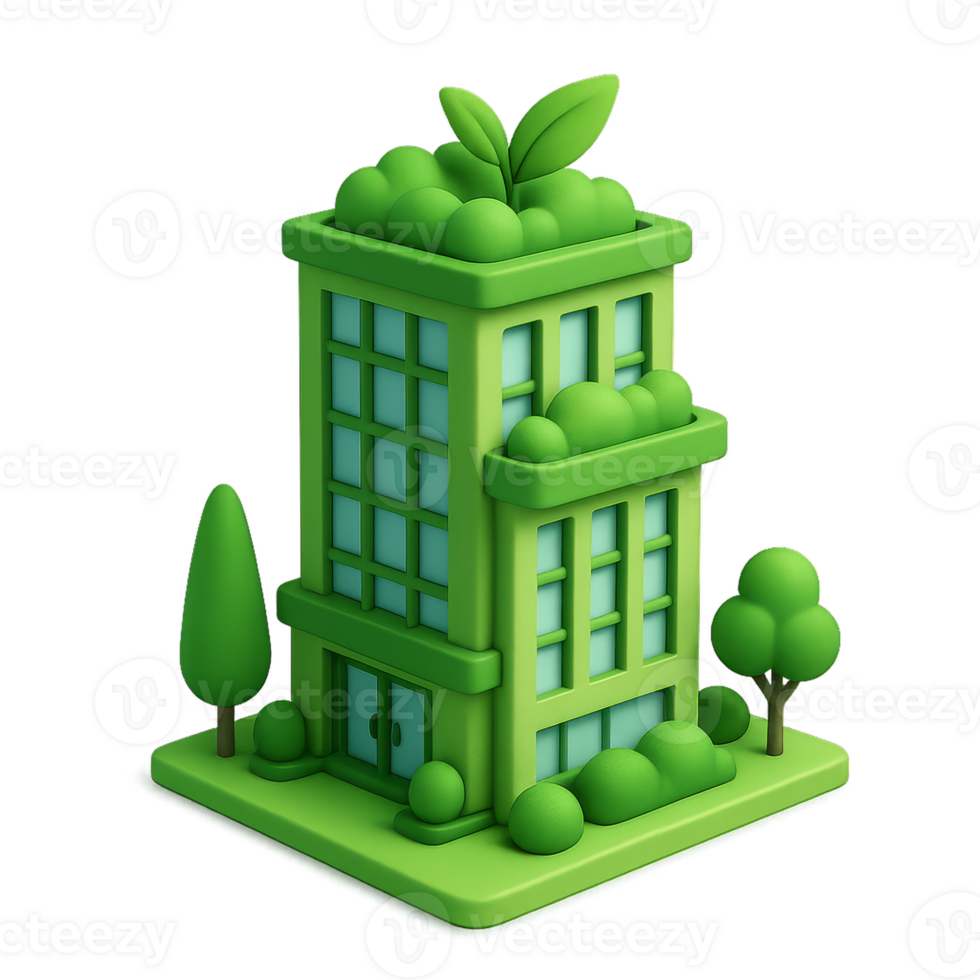 Simple 3D Green Building Design with Nature Elements png