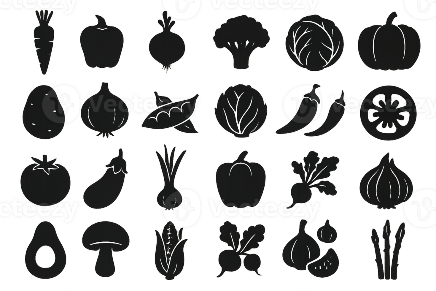 Simple Silhouette Collection of Various Vegetables for Design Use png
