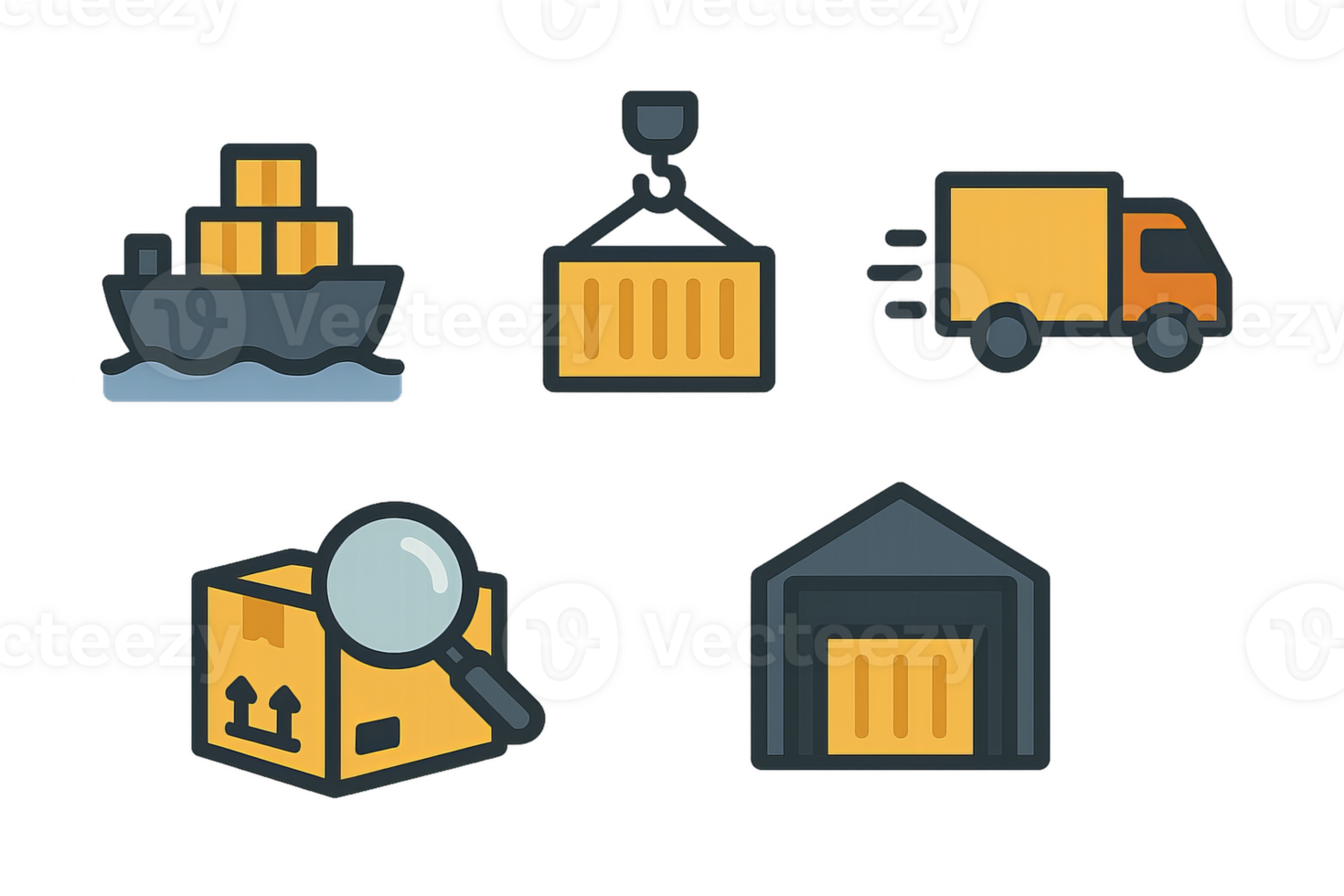Colorful Cargo Transport System Icons for Logistics and Shipping png
