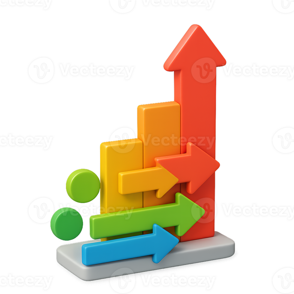 3D Infographic Design with Colorful Arrows and Bars for Growth png