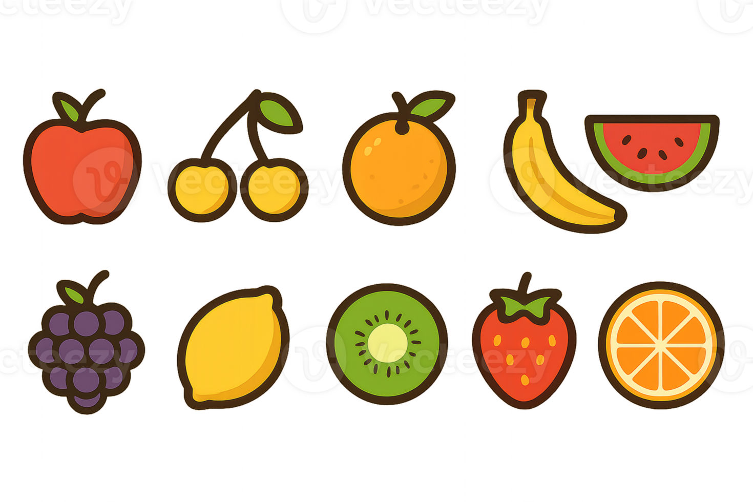 Colorful Fruit Icons Collection for Simple Graphic Design Projects png