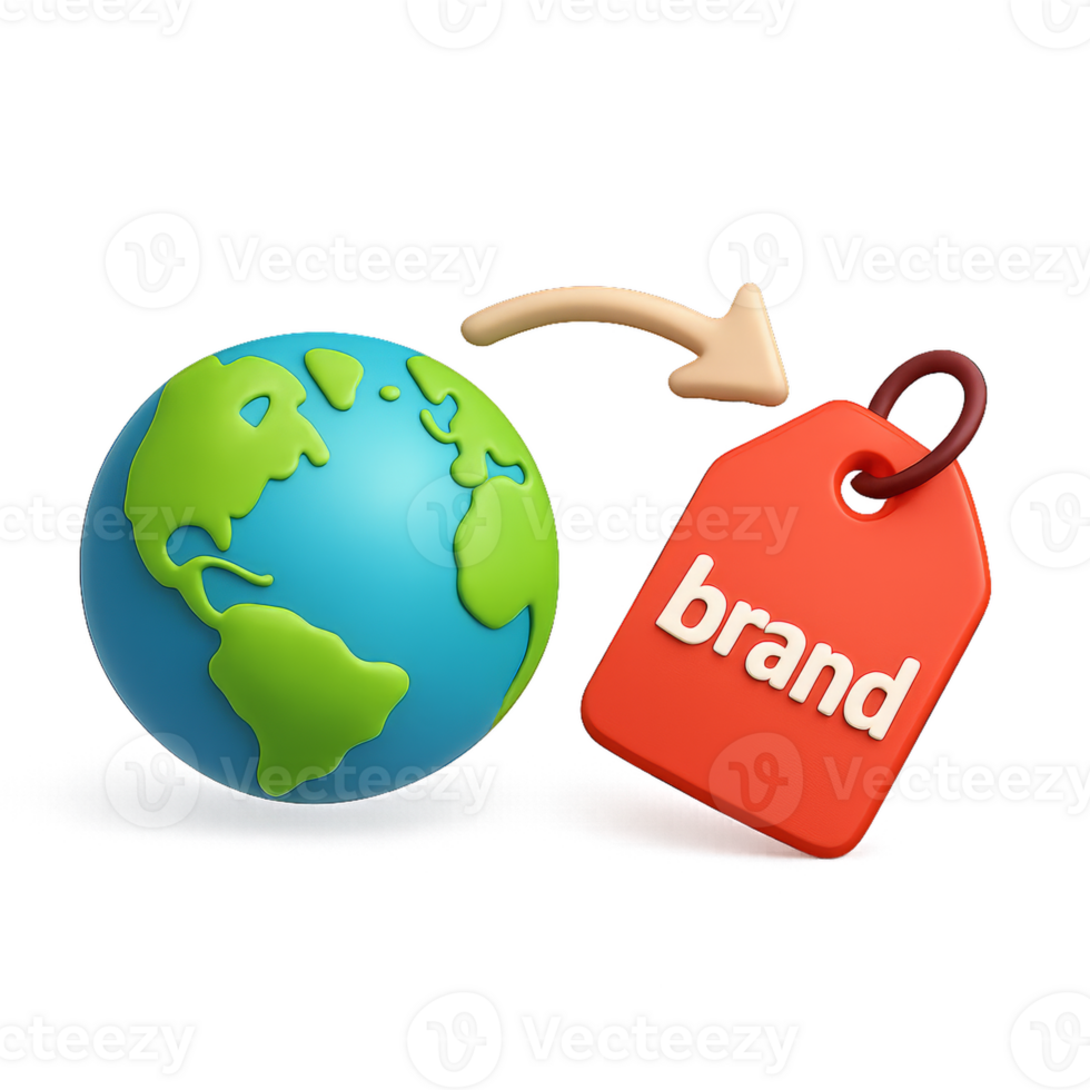 Simple 3D Model of Earth with Tag for Branding or Marketing Use png