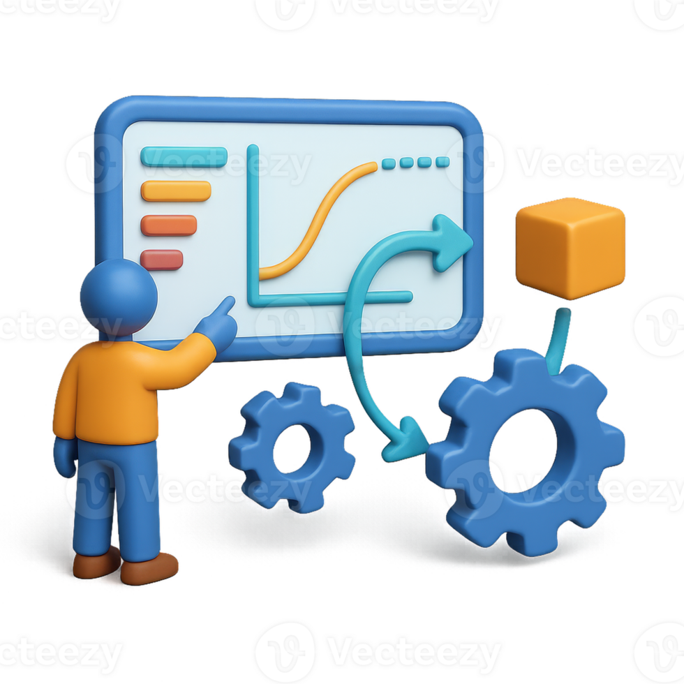3D Illustration of Predictive Control with Graphs and Gears png