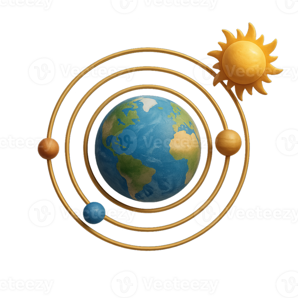 Simple 3D Model of Planet and Solar System with Stylized Elements png