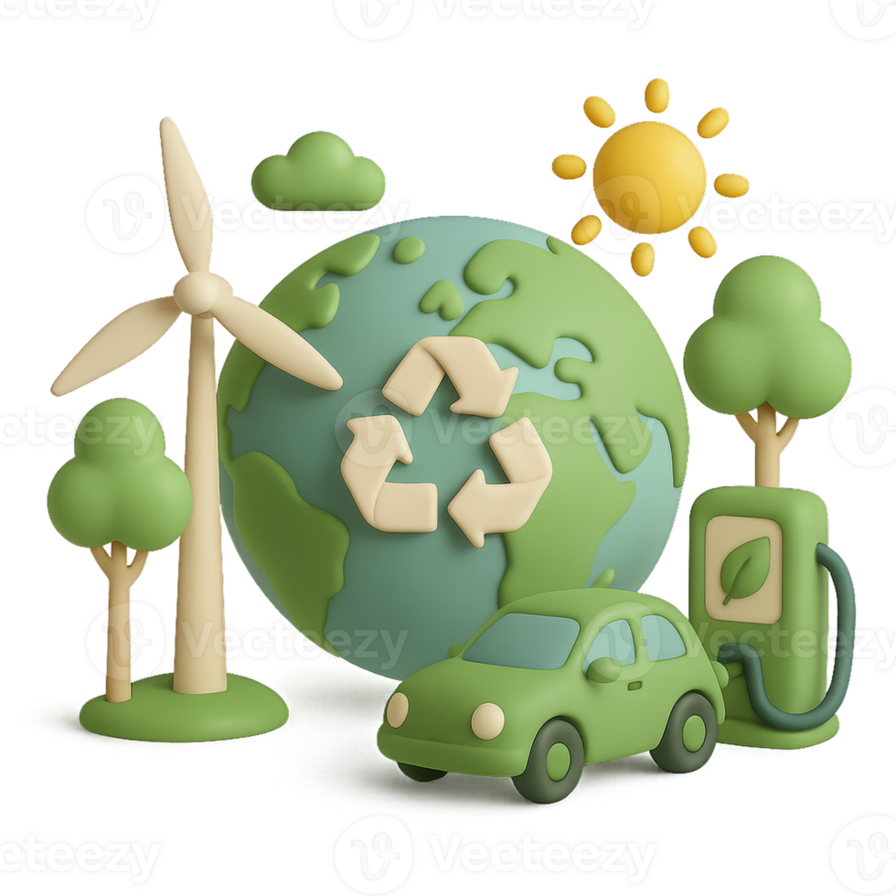 Eco-Friendly 3D Design of Sustainable Energy Concepts and Symbols png