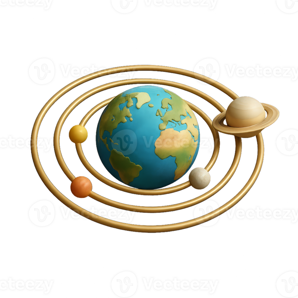 3D Model of Solar System with Earth and Saturn in Simple Design png