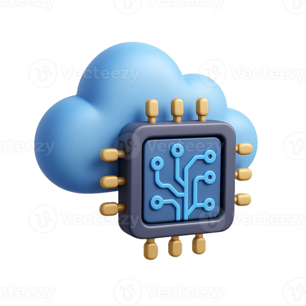 3D Hybrid Computing Concept with Cloud and Chip Design Elements png