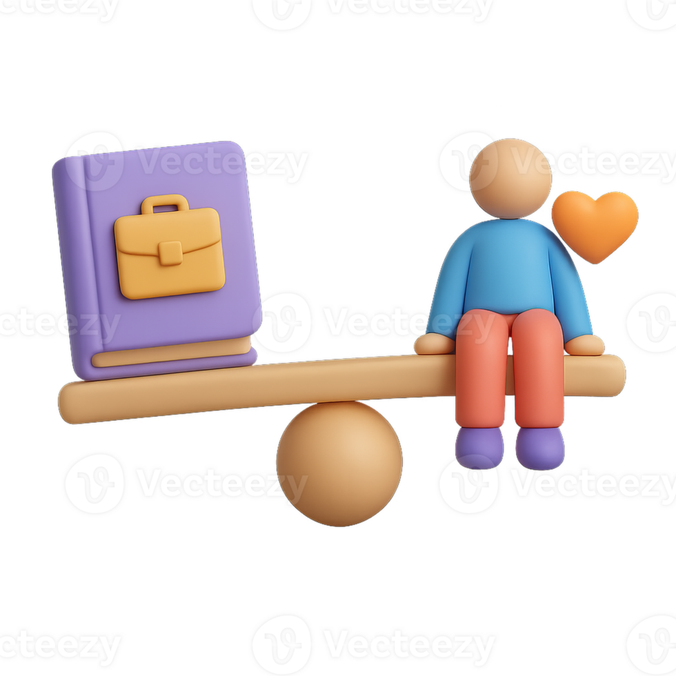 3D Illustration of Work Life Balance Concept with Simple Figures png