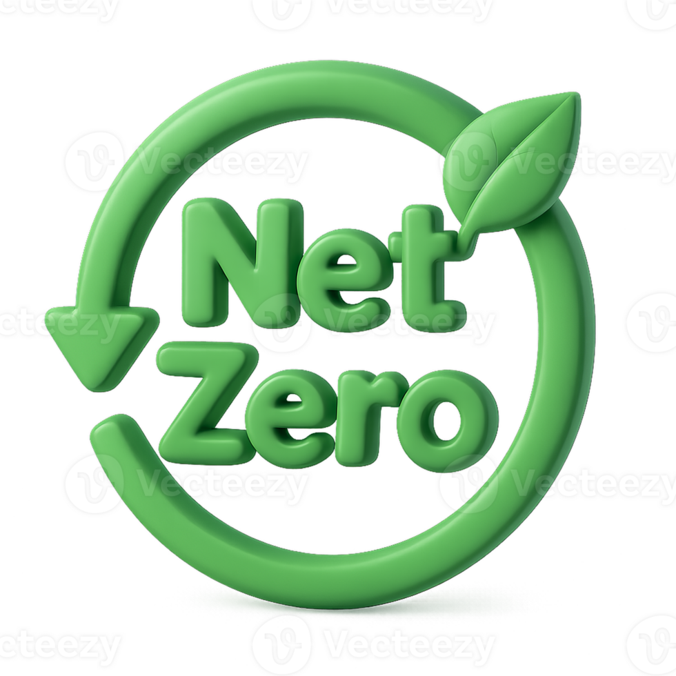 3D Green Net Zero Concept with Circular Arrow and Leaf Design png