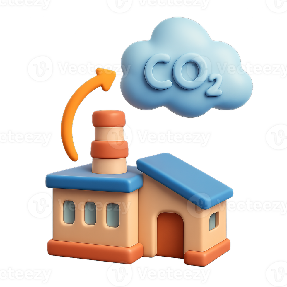 3D Simple Indirect Emission Concept with Factory and CO2 Cloud png
