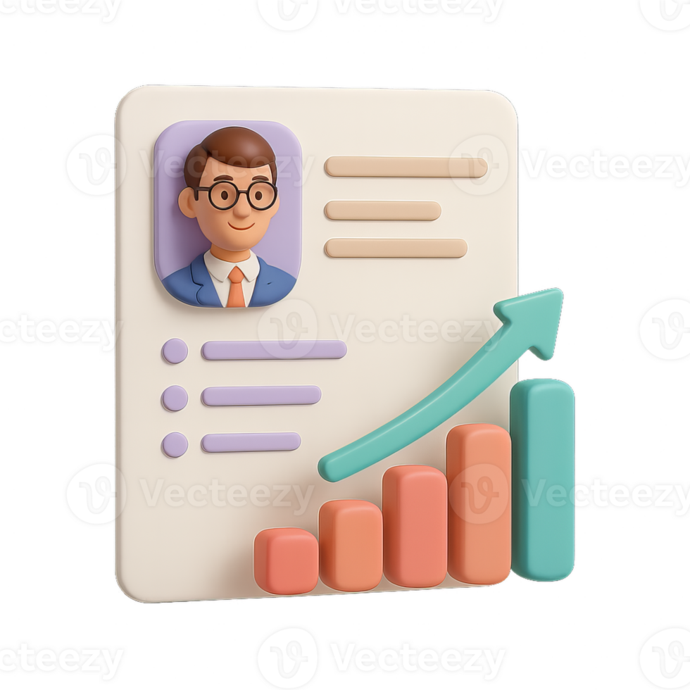 3D Model of Career Path Planning with Growth Chart and Profile Icon png