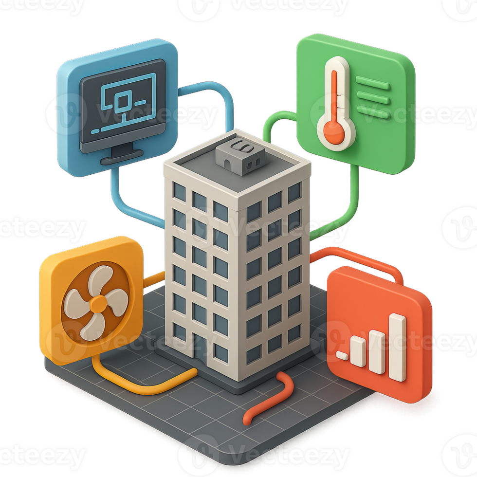 Innovative 3D Building Management System Concept Illustration png