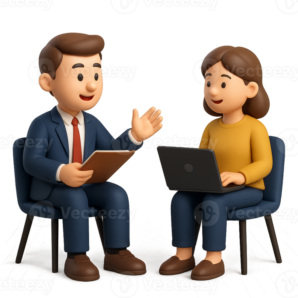 Professional 3D Characters Engaging in Collaborative Discussion png