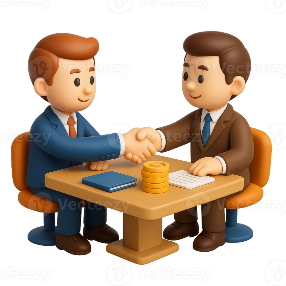 3D Illustration of Simple Negotiation Scene with Characters Shaking Hands png