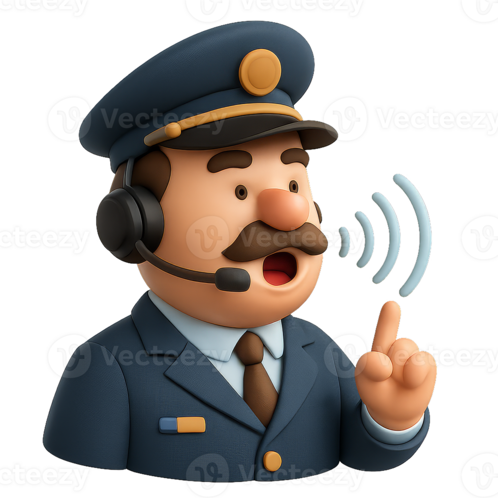 3D Animated Voice Commander with Headset and Gesturing Hand png