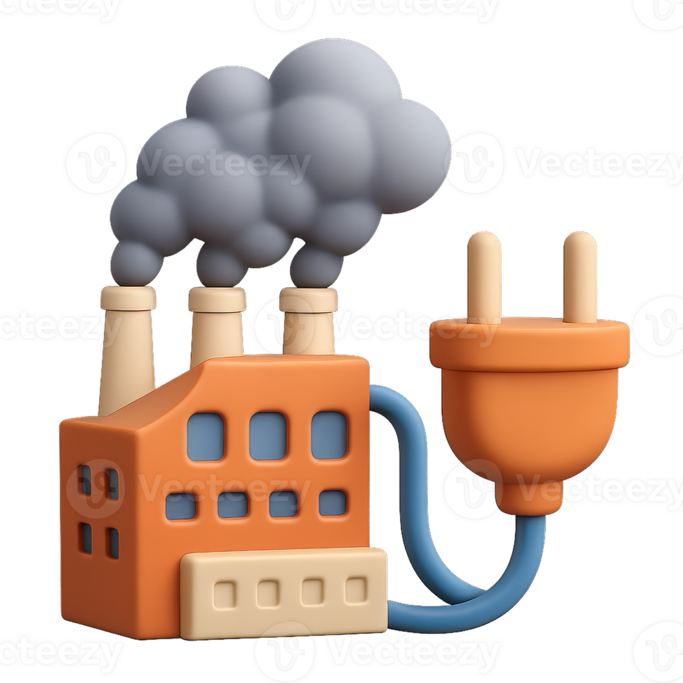Simple 3D Illustration of Factory with Indirect Emission and Plug png