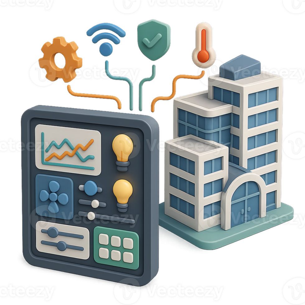3D Illustration of Building Automation System with Control Panel png