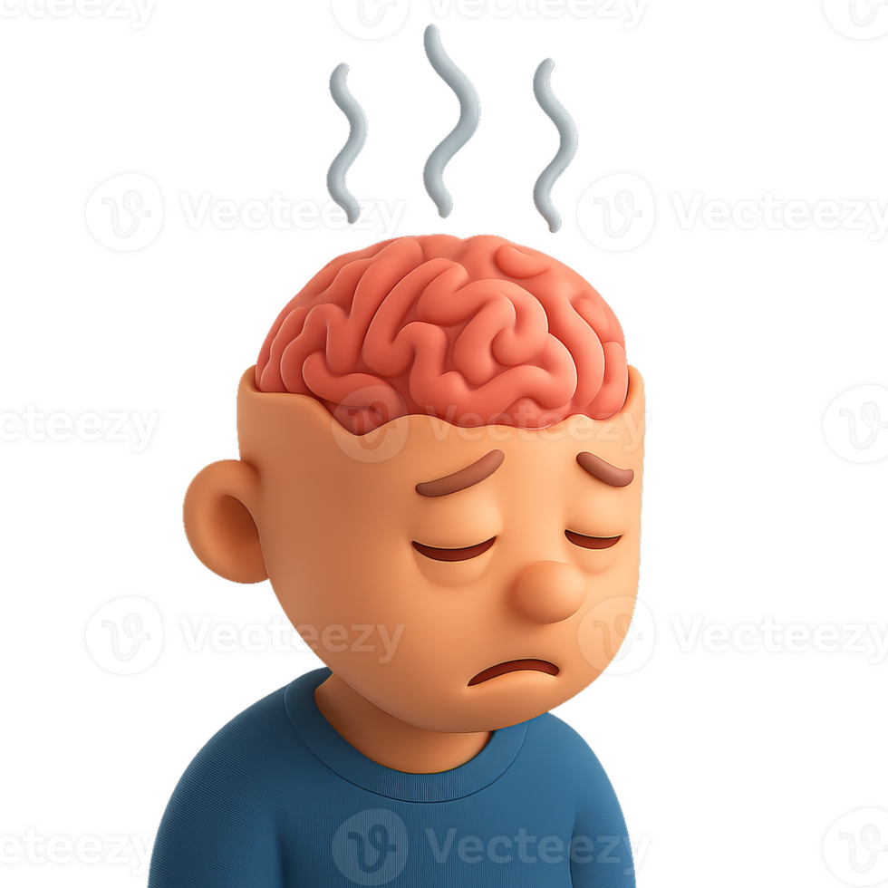 Simple Illustration of Brain Fatigue Expressed by Cartoon Character png