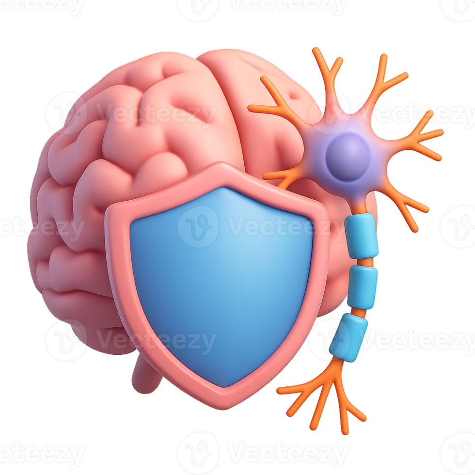 3D Illustration of Brain Cell Protection Concept with Nerve Networks png