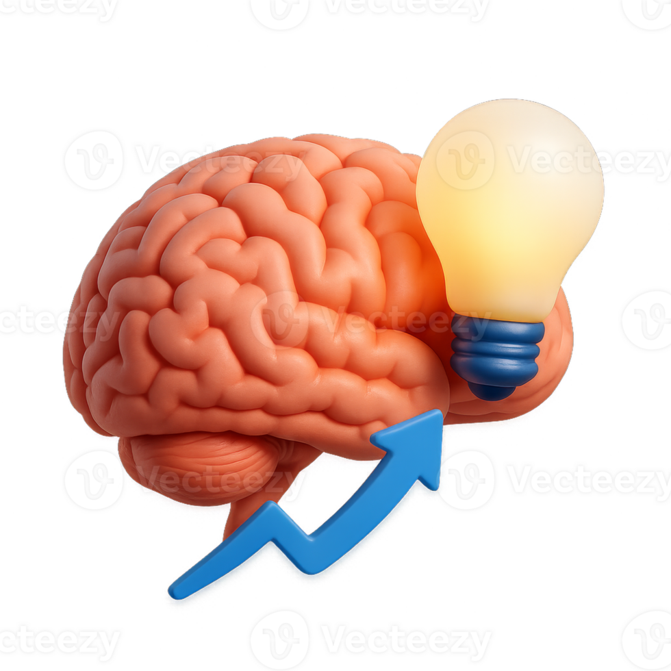 3D Brain Enhancement Concept with Light Bulb Idea Representation png